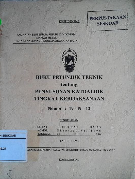 Buku Petunjuk Teknik Penyusunan Katdaldik Tingkat Kebijaksanaan